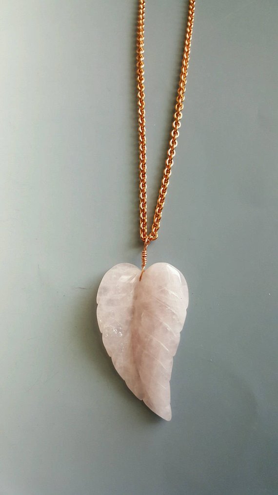 Large, beautiful Rose Quartz leaf on copper bail and chain; SOLD, but can create another