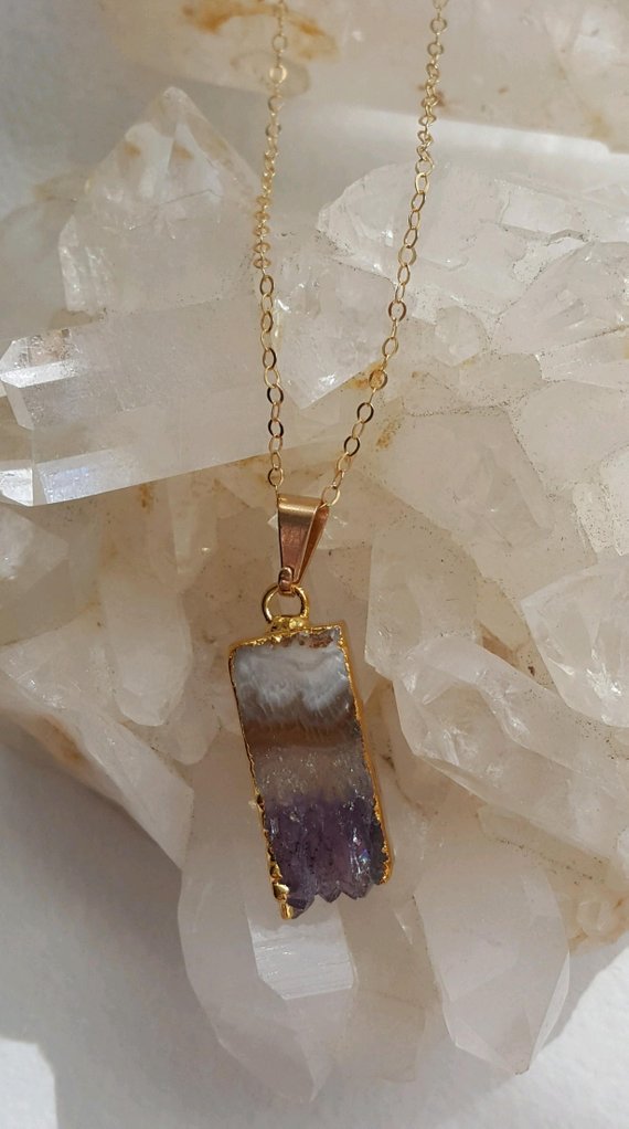 Lovely small amethyst druzy pendant, 24K electroplated edges on gold filled chain and clasp