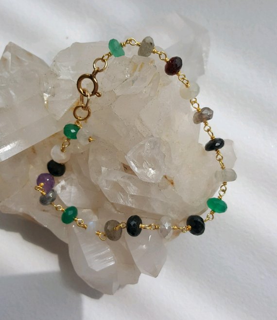 Beautiful rosary multi-stone bracelet, GF clasp