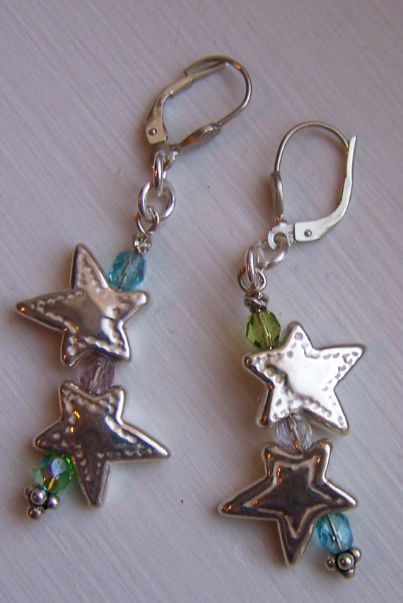 Request a custom order and have something made just for you. This seller usually responds within 24 hours. Puff stars of irregular shape, colorful stones on sterling lever back ear wires