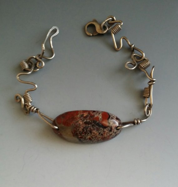 Curved Jasper, hand made sterling chain links