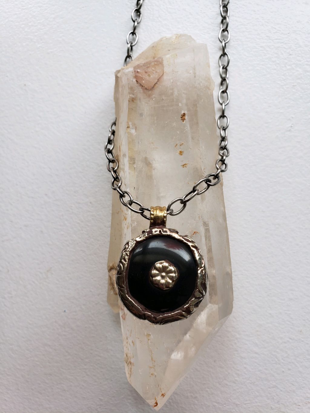 Indonesian Black Copal, silver pendant, sterling open chain, 20″
