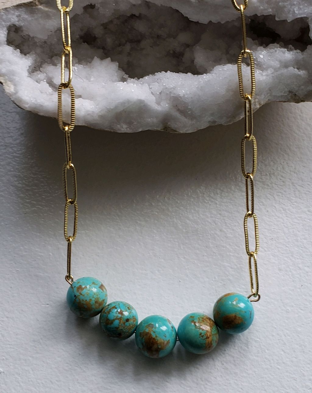 Stunning 13 mm Turquoise beads, GF paperclip chain choker